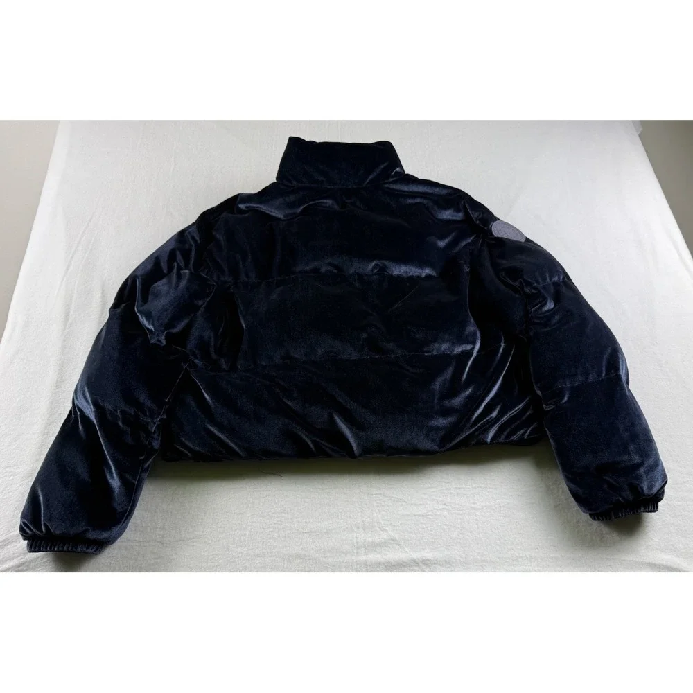 Fabletics Wander Velour Cropped Puffer Jacket Navy Blue Size M